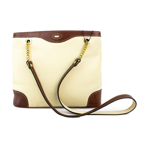 Bally Handbags - BALLY CREME & BROWN LEATHER HANDBAG